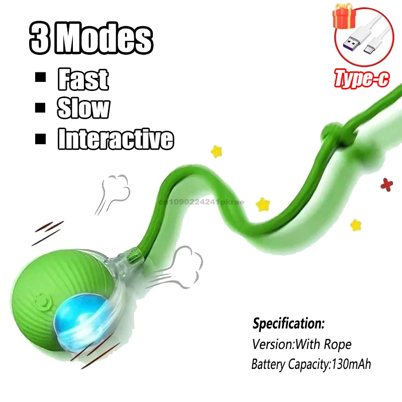 New Cat Interactive Ball Toy Automatic Rolling Ball Faux Tail Rechargeable Smart Pet Electric Toy Dog Cat Training Imitate Mouse - Image 21