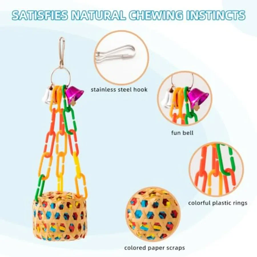 5 Pack Bird Toys for Parakeets Parrots Cockatiels Conures Budgies and Lovebirds Chewing Shredding Foraging Toys with Rope Perch - Image 6