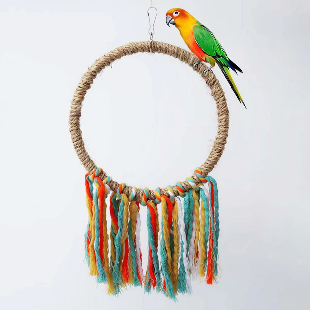 Pet Bird Parrot Toy Cotton Rope Circle Toys Chewing Bite Parrot Perch Hanging Cage Swing Rope Ring Stand Climb Toy Bird Supplies - Image 3
